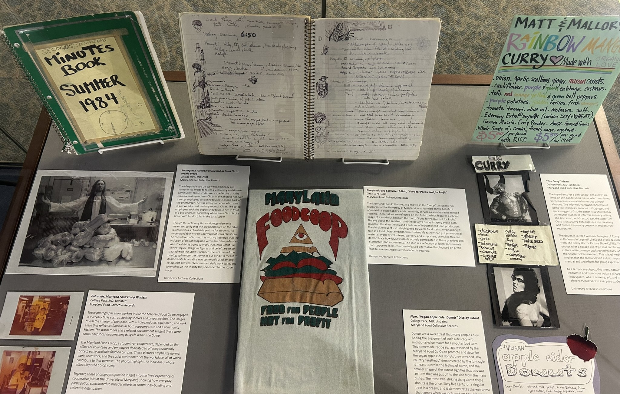 Various archival materials for Keep Maryland Weird Display. Pictures of paper and pamphlets from the UMD Archives 